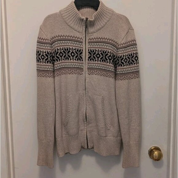 Lady Hathaway Gray/Heather Zip Sweater with Nordic Pattern, Size LG, EUC - Picture 3 of 7
